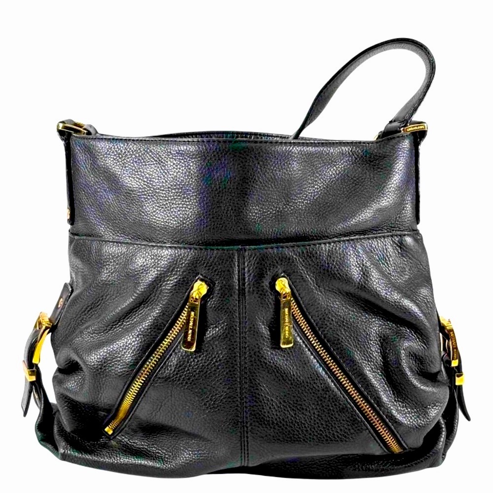 Michael Kors Portland Black Soft Pebble Leather Shoulder Hobo Bag